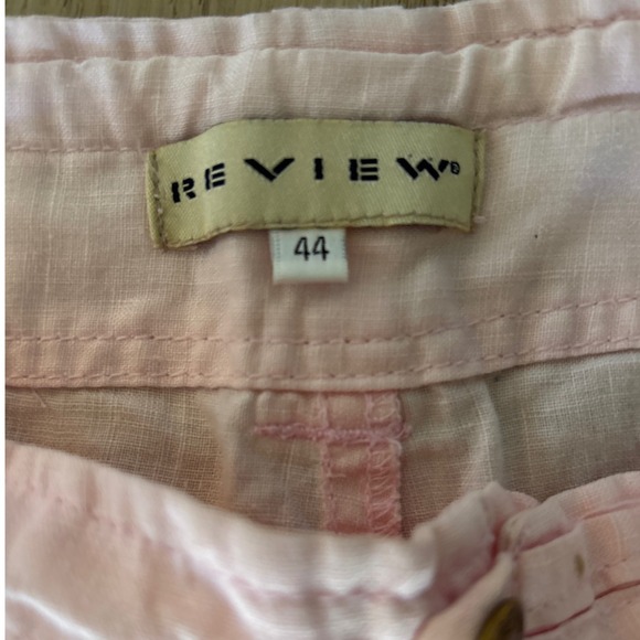 Review Pink Linen Blend Cropped Capri‎ Pants Women Size 44 Snap Button Detail - Picture 6 of 8